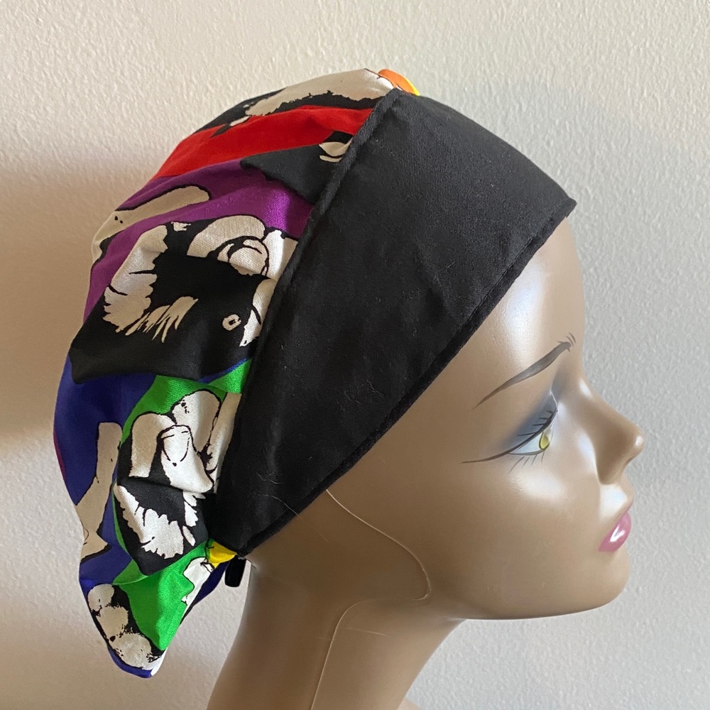Vibrant hand peace sign print bouffant scrub cap hat